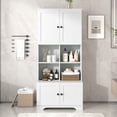 thumbnail image 3 of Tall and Wide Bathroom Floor Storage Cabinet - Freestanding Unit with 4 Doors, Adjustable Shelves, and Open Multi-Layer Shelves, White, 3 of 6