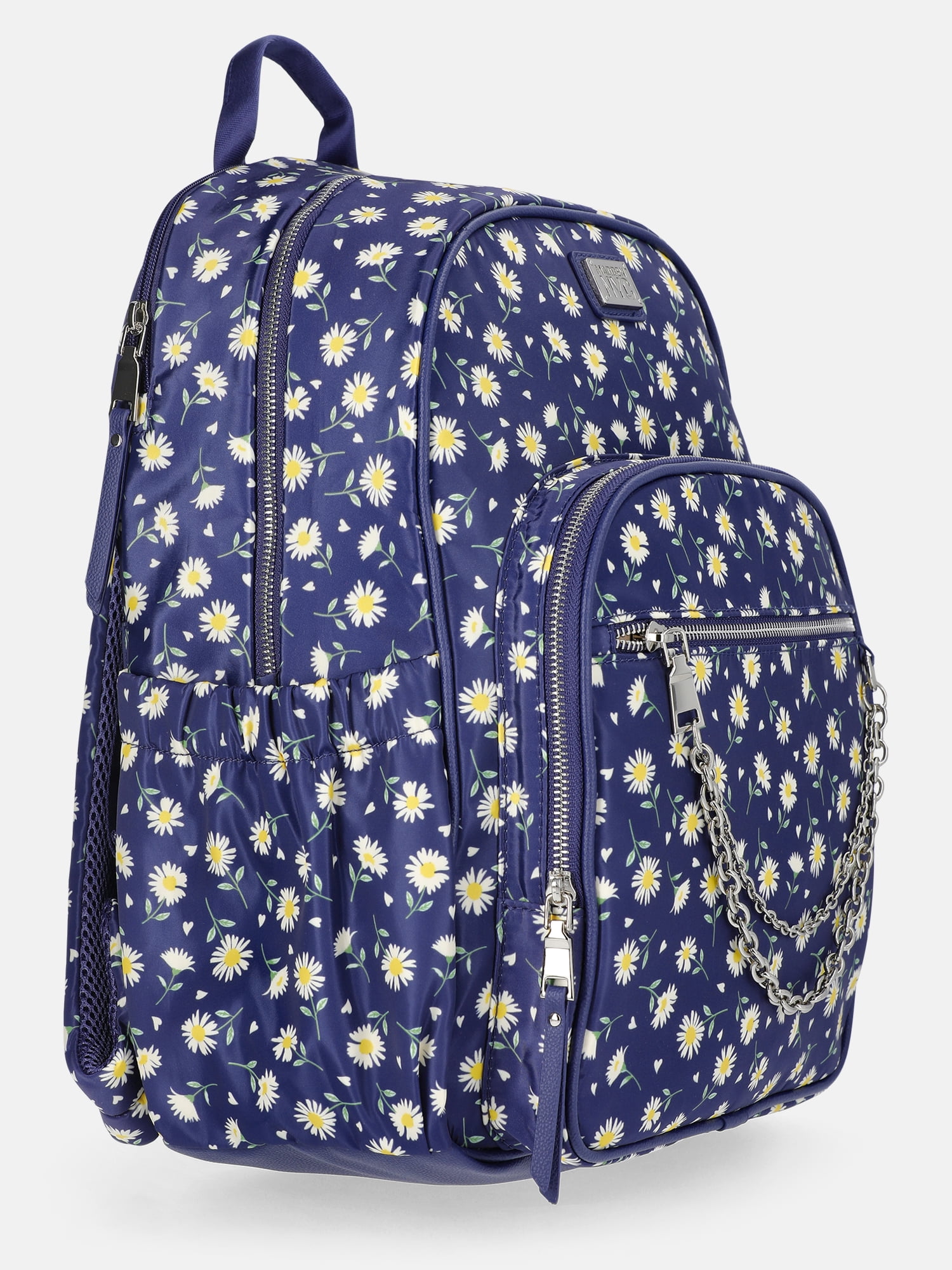 Madden NYC Women's Dome Backpack with Chain Accent, Navy Daisy