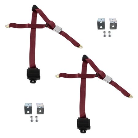 safeTboy  Burgandy Retractable Bucket Seat Belt Kit with Bracketry for 1946-1954 Early Triumph Airplane 3 Point - 2 Belts