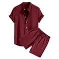 thumbnail image 5 of IWRICH Men's Two Piece Outfit Shorts Casual Short Sleeve Button down Shirt and Beach Shorts Set Summer Vacation Outfits Wine XXXL, 5 of 5