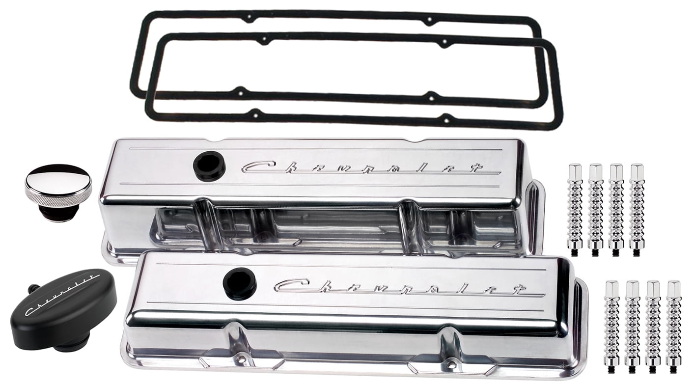 NEW BILLET SPECIALTIES SCRIPT BLACK ALUMINUM SHORT VALVE COVERS COMPATIBLE WITH SMALL BLOCK CHEVY