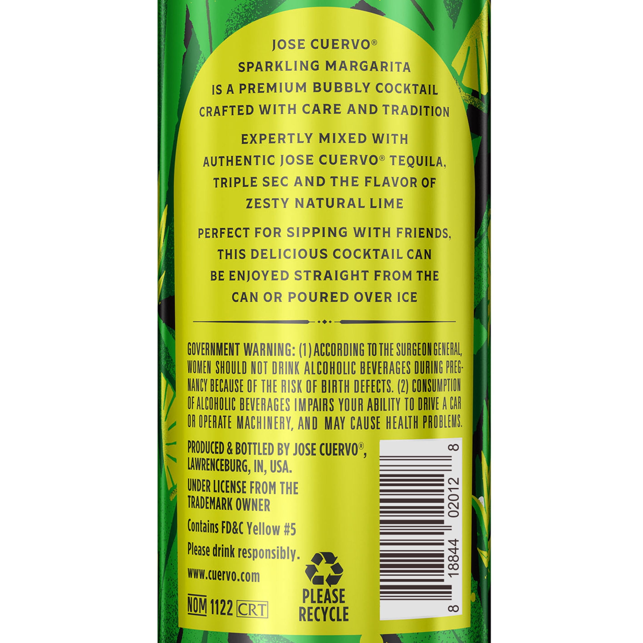 Jose Cuervo Sparkling Margarita Classic Lime Cocktail, 4 pack, 355 ml Cans, 8% ABV