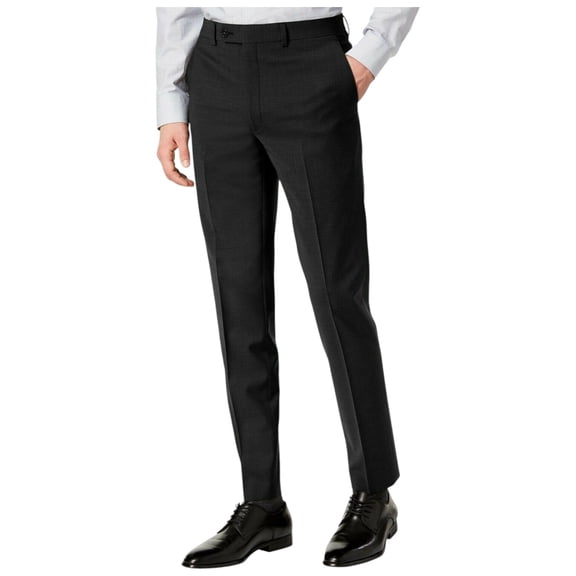 Calvin Klein Mens Skinny fit Dress Pants 42 / 30 Black Solid Stretch Wool