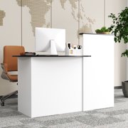 Topbuy Modern Reception Desk Front Counter Desk with Oval Tabletop Lockable Drawer & Adjustable Shelf White