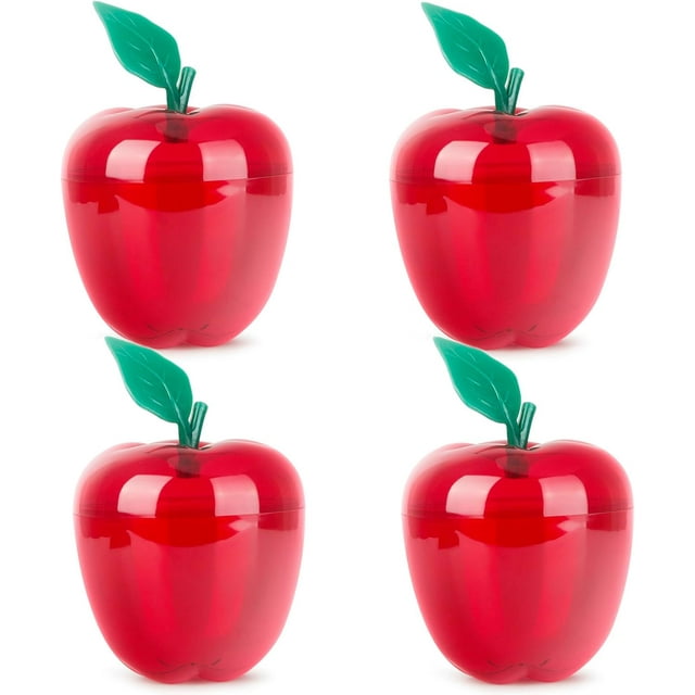 Lovely Apple Shape Candy Jars Pack of 4, Festival Cookie Jars, Cute Shap, Large Plastic Apple Shaped Cookie Containers, Lovely Candy Containers (4 in Red, with "Merry Christmas" Stickers)