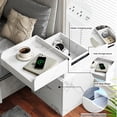 thumbnail image 2 of Nightstand with Charging Station, White Bedside Table LED Modern Nightstand with 3 Hidden Drawer for Bedroom Living Room,White Marbled, 2 of 9