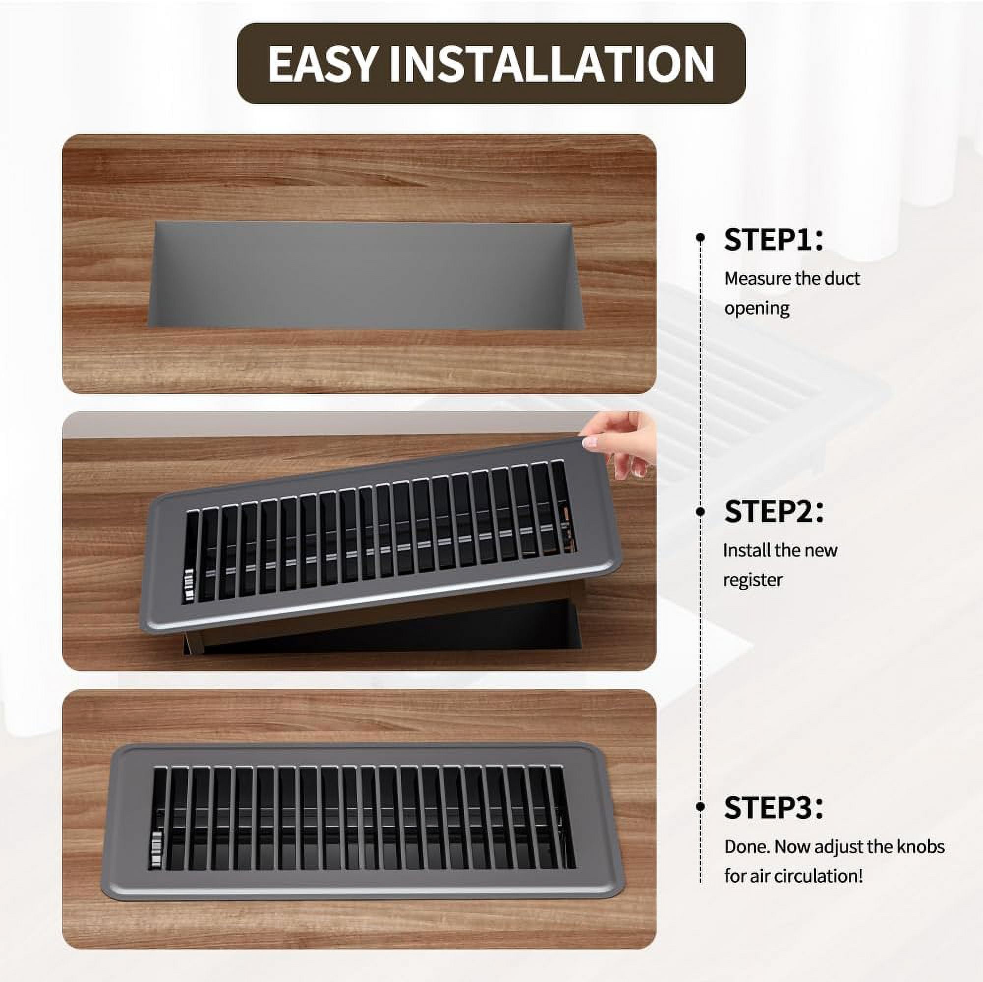 Black Premium Steel Adjustable 4" x 10" Floor Register Vent Cover 6-Pack for Home