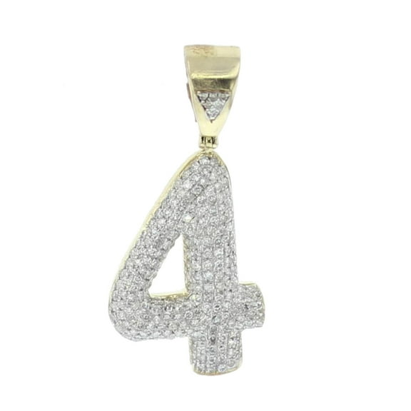 Number 4 Charm Diamond Pendant for Men or Women 10K Gold Number 4, 0.93ctw 1.5 Inch Tal