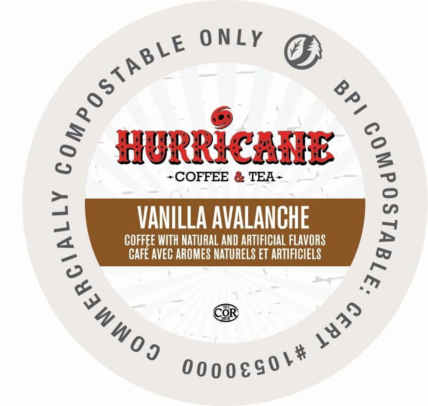 Hurricane Vanilla Avalanche Flavored Coffee, Compostable Single Serve Coffee Pods Compatible with Keurig K-Cup Brewers, 20 Count per Box, 4 Boxes
