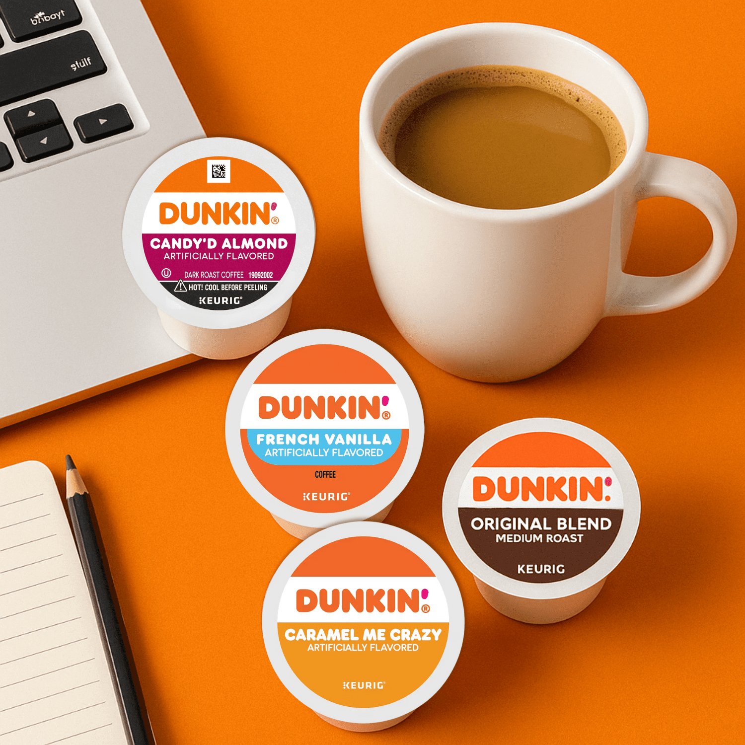 Dunkin' Donuts K-Cup Variety Pack: 28 Keurig Coffee Pods, 7 Flavors, Medium & Dark Roasts, Flavored K Cups - Hazelnut, French Vanilla, Caramel, Turtle Love Coffee Kcups with Recipe eBook
