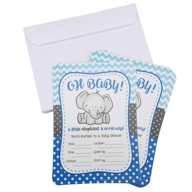 baby shower invitation envelope, elephant, blue, 7inch, 12piece