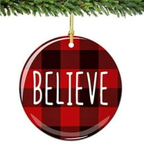 Believe Christmas Ornament Red Plaid Porcelain Ornament Home Decor Christmas Decoration Gift Idea