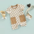 thumbnail image 2 of Fortune Baby Boy Checkerboard Romper Summer Plaid Short Jumpsuit with Pockets, 2 of 7