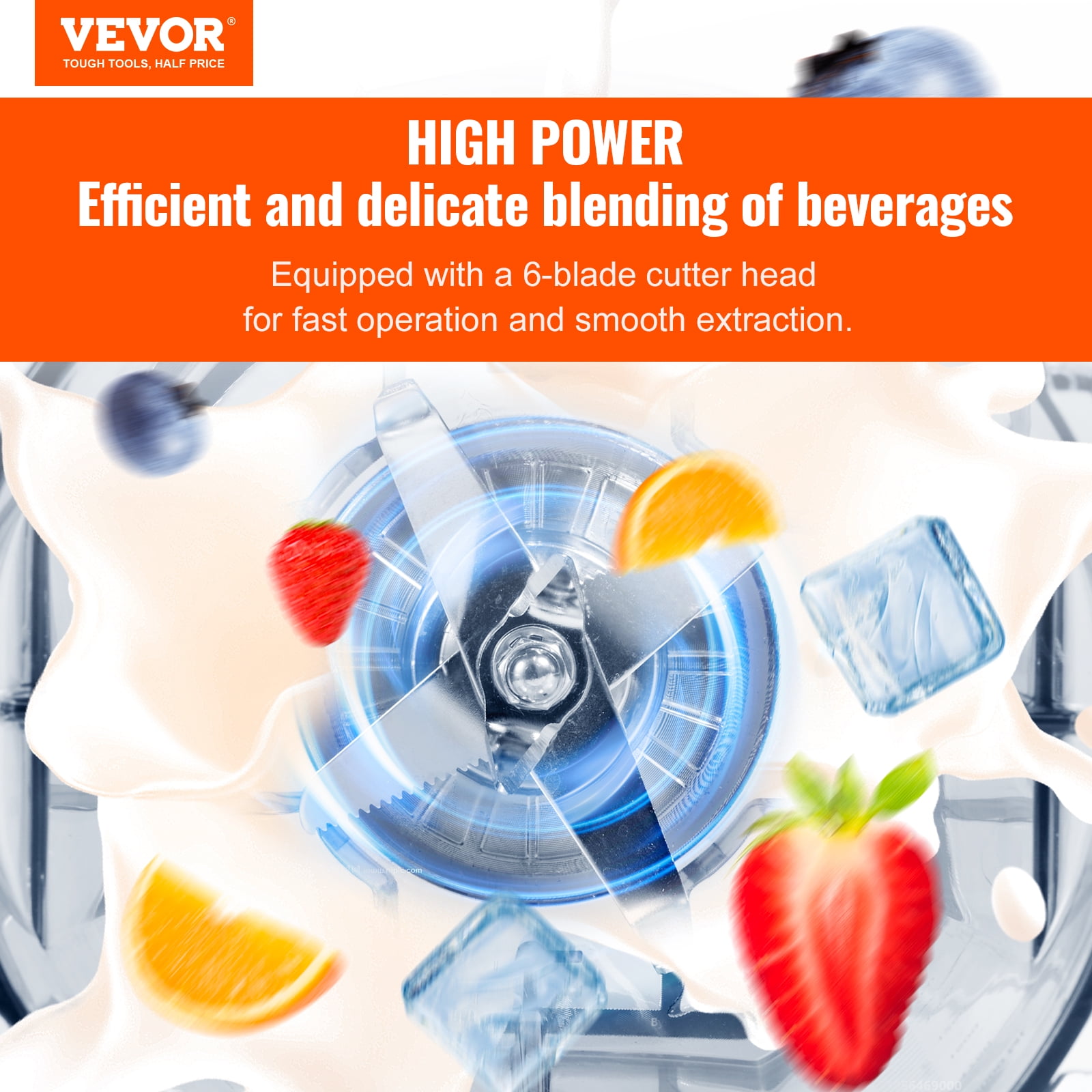 VEVOR Professional Blender, Commercial Countertop Blenders, 68 oz Glass Jar Blender Combo, Stainless Steel 3 Functions Blender, for Frozen Drinks, Shakes, Smoothies, Peree, and Crush Ice, Black