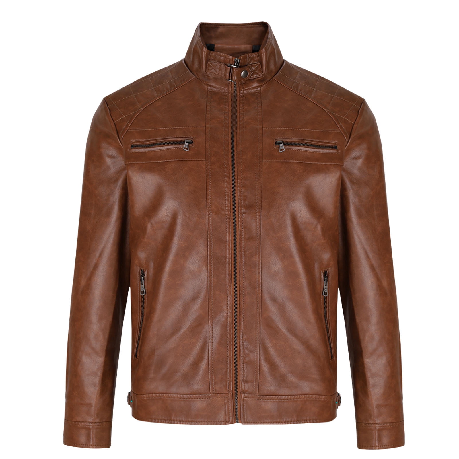Olyvenn Stylish Cafe Racer Distressed Mens Lambskin Leather Jacket - Genuine Men Leather Jacket - Mens Leather Biker Jacket Brown 6