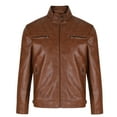 thumbnail image 6 of ShomPort Brown Leather Jacket Casual Full Zip Up Jackets Lightweight Windbreaker Motorcycle Biker Outwear Coat, 6 of 9