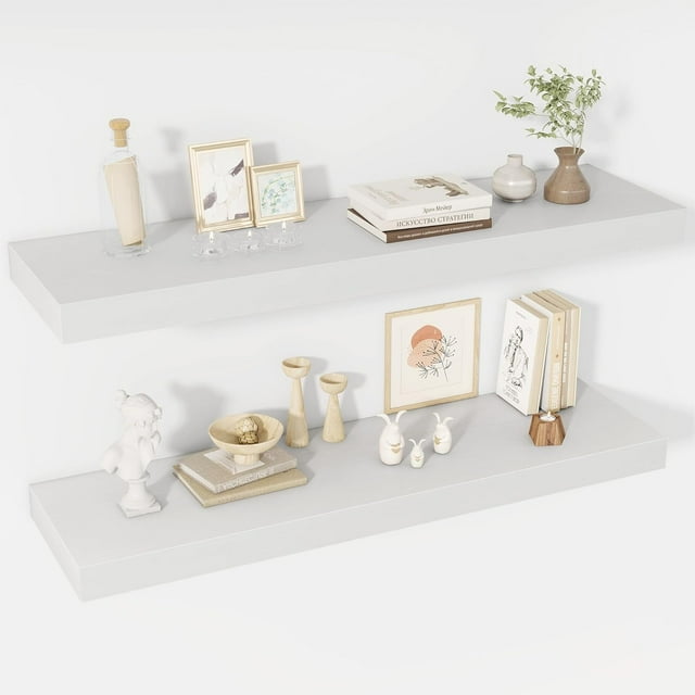 Floating Shelves Deep Floating Shelf Wall Mounted Wall Shelves Rustic Deep Bookshelf Extra Deeper & Thicker Display Shelves for Bedroom Living Room Set of