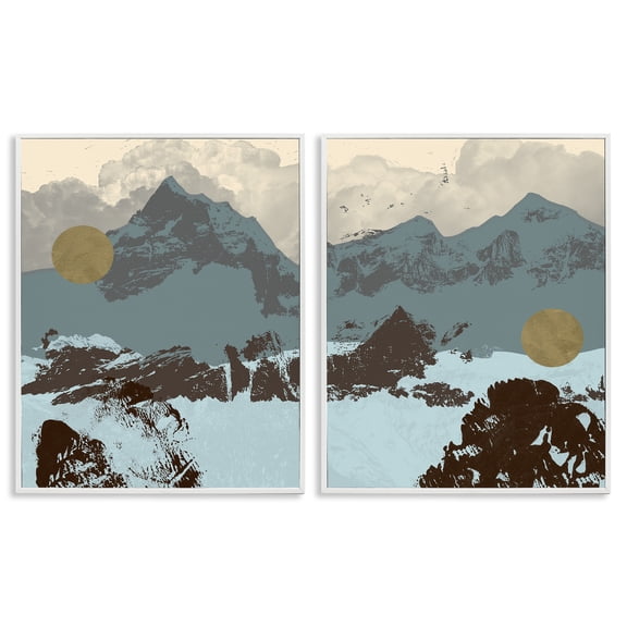 Stupell Industries Mountain Range over Abstract Landscape Painting White Framed Art Print Wall Art, 24 x 30, Set of 2
