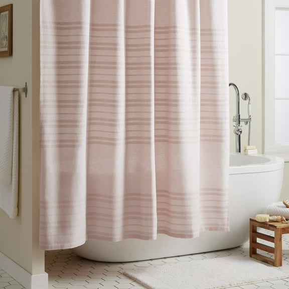 TOWN & COUNTRY EVERYDAY Sophia Textured Solid Cotton-Rich Breathable Fabric Shower Curtain with Reinforced Buttonhole Top Hem, Blush, 70"x72"