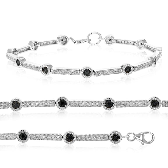 Vir Jewels 0.55 CTTW Black And White Diamond Tennis Bracelet .925 Sterling Silver Rhodium Female