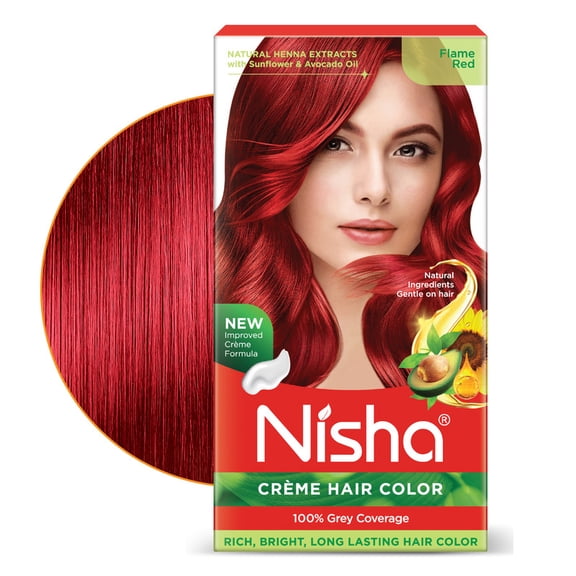 Nisha Creme Hair Color | Permanent Long Lasting Red Hair Dye Color Kit | Flame Red | 5.07 Oz