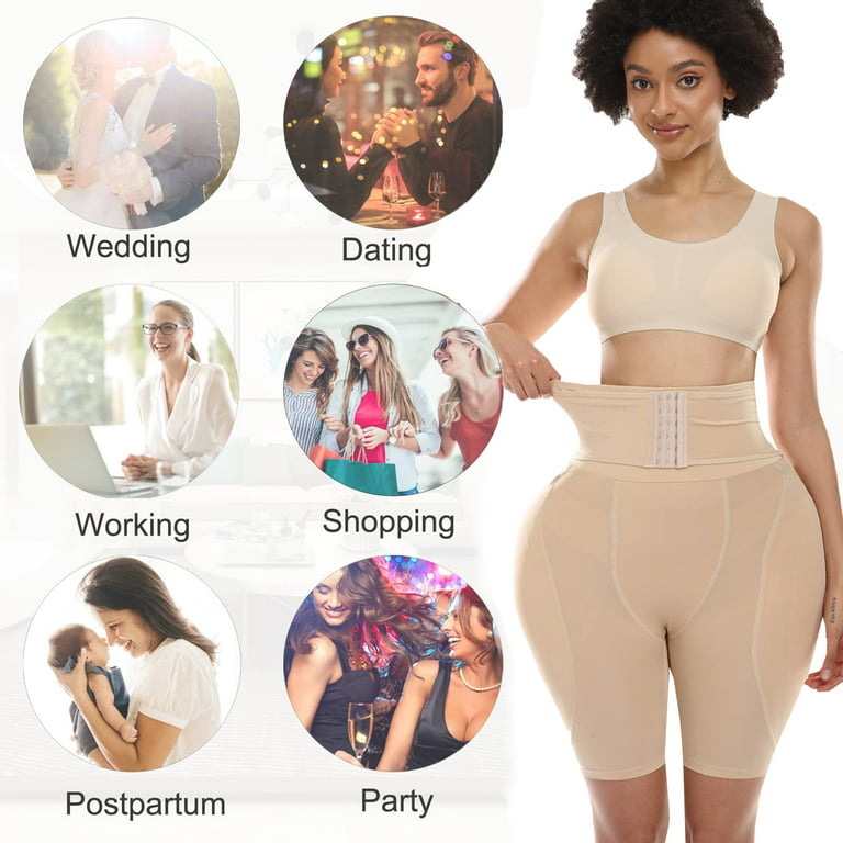 S-6XL Plus Size Fake Ass Shapewear for Women Postpartum Belly Band Hip  Enhancer Bodysuit with Removable Hip Padded (Color : Beige, Size : X-Large)