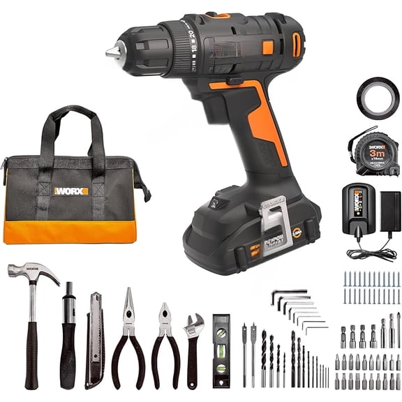 20V Cordless Drill Driver, 84pc Accessory Kit, Variable 2-Speed, 265 In-Lbs Torque, 20 1 Clutch, Lightweight, Compact, 3/8-Inch Keyless Chuck - Battery & Charger Included
