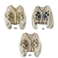 thumbnail image 3 of JUNTEX Spring Crochet Knit Cardigan for Women V-Neck Puff Long Sleeve Embroidery Floral Jacket Retro Button Down Knitwear Coat, 3 of 19
