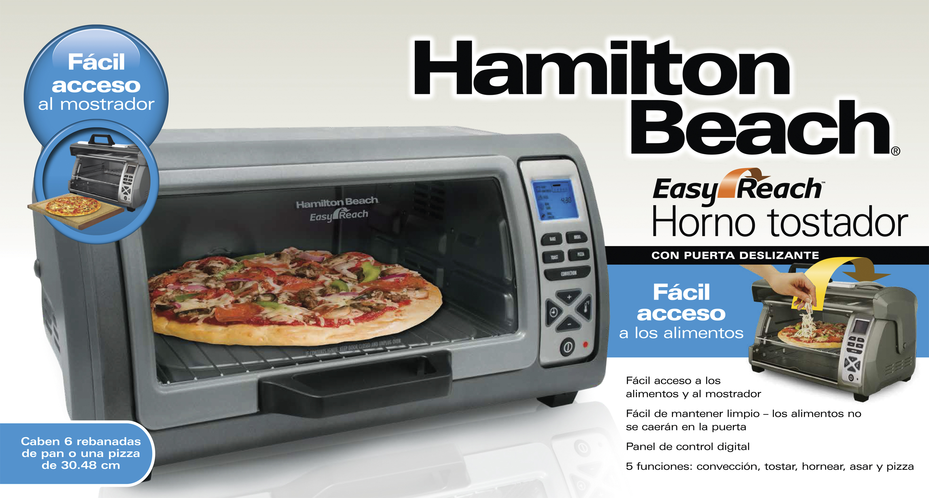 Hamilton Beach Easy Reach Toaster Oven with Roll-Top Door, Silver, 31128 - image 3 of 9