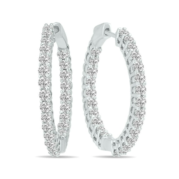 SZUL Women's 10 Carat TW Round Lab Grown Diamond Hoop Earrings in 14K White Gold (G-H Color, VS1-VS2 Clarity)