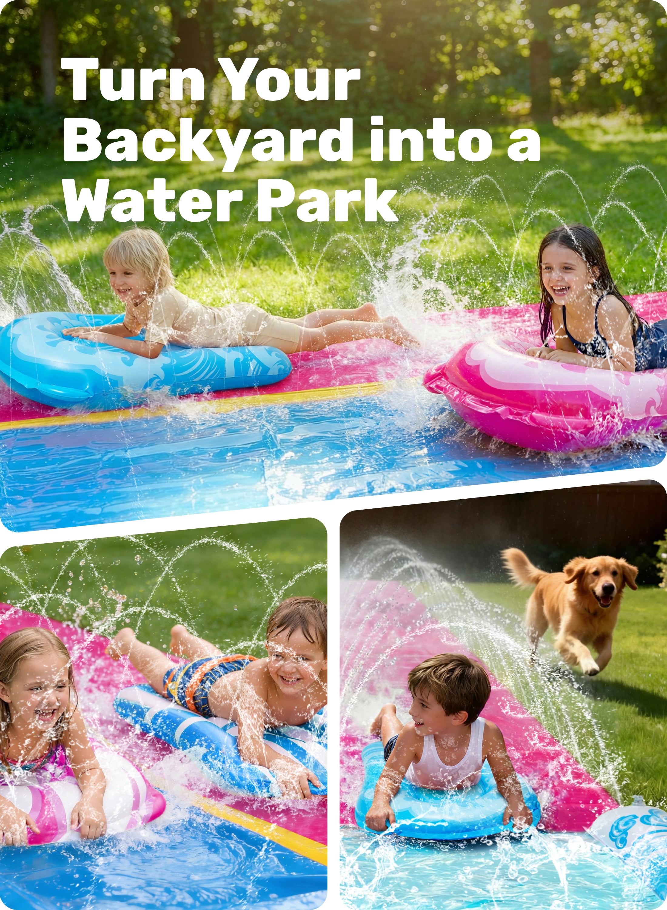 Joyfy 32.5ft Extra Long Water Slide and 2 Inflatable Boards, Heavy Duty Lawn Water Slides 2 Waterslide Slip with Sprinkler for Kids Adults