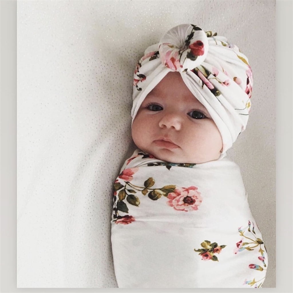 Cap Turban Knot Hat Headbands Sleeping Bag Blanket Baby Newborn Swaddle Blanket 