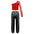 thumbnail image 2 of YONGHS Kids Girls One Shoulder Crop Top with Metallic Harem Pants Hip Hop Ballet Dance Outfits Red&Black 10, 2 of 5
