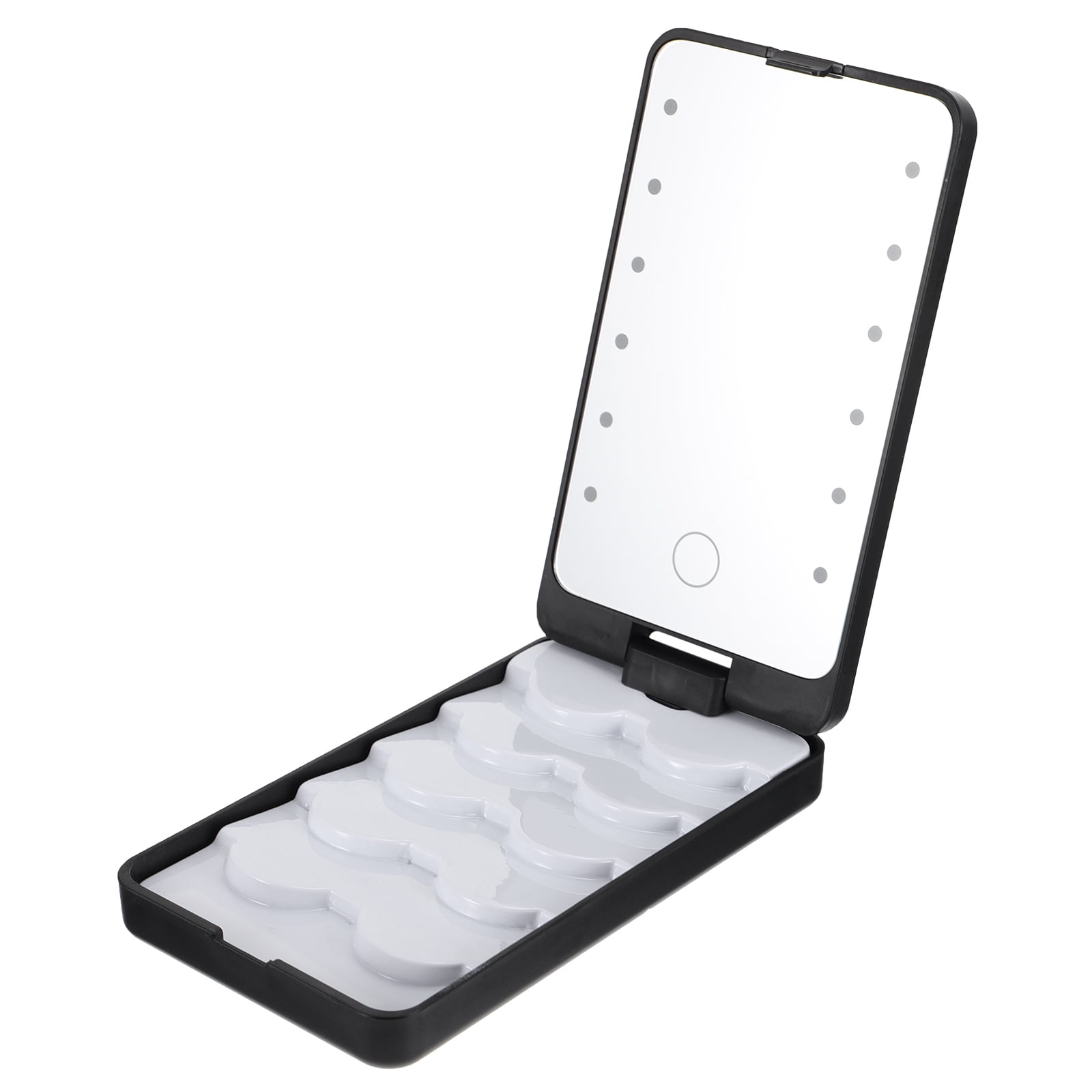 Eyelash Holder Case Eyelashes Storage Box with Makeup Mirror and LED Light