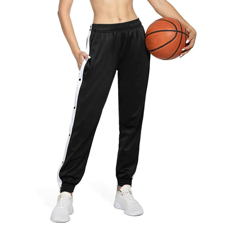 Women High Split Side Joggers Snap Button Track Pants High Waist Sport  Active Long Pant with Pocket 