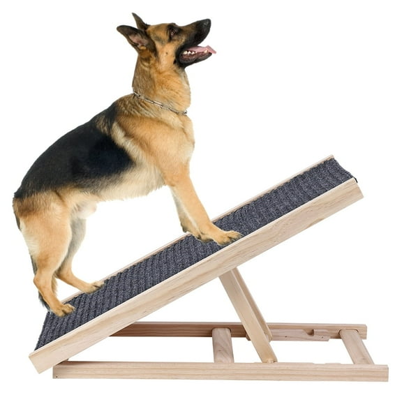Homhougo—30" Foldable Pet Dog Ramp for Small Medium Dogs, Wooden Couch Ramp for Dogs and Cats, 2 Adjustable Height, 200lbs Capacity, Lightweight Bounce Ramps for Bed Couch