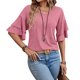 thumbnail image 2 of Camiseta de verano lisa con cuello en V y manga acampanada de doble capa para mujer - Blusa informal de corte holgado, 2 of 6
