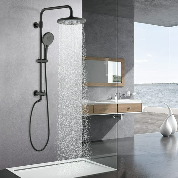 8" Rainfall Shower Head Shower System in Matte Black with 3-Setting Handheld Sprayer with Slide Bar