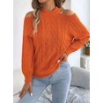 thumbnail image 4 of Women Cable Openwork Hollow Cut Out Cold Shoulder Crew Neck Long Sleeve Loose Pullover Sweater Orange XL, 4 of 9