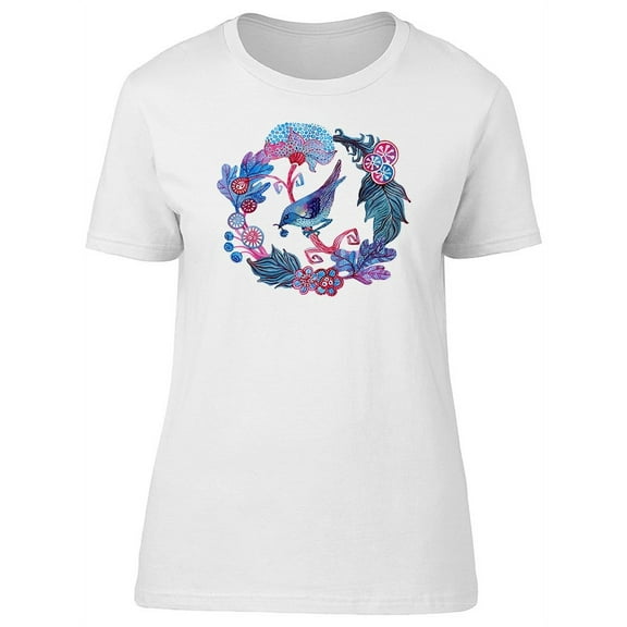 Beautiful Flowers Wreath & Bird T-Shirt Women -Image by Shutterstock, Female Small