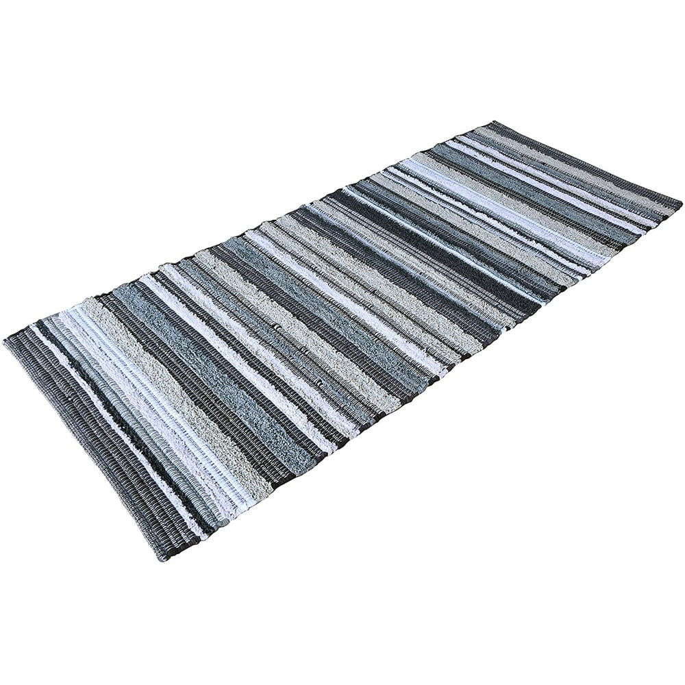 Grey Cotton Striped Runner Rug Indoor Hallway Entryway Kitchen Mat Home Décor, (2.5 x 6 ft