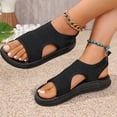 thumbnail image 5 of Sandals for Women Round Open Toe Soft Leather Strappy Comfortable Cute Flat Sandals with Elastic Strap Black, 5 of 9