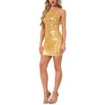 thumbnail image 4 of Vestido sin mangas arrugado INSPIRE CHIC para mujeres, vestido de fiesta mini bodycon de cuello redondo metálico M dorado, 4 of 5