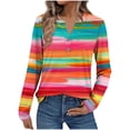 thumbnail image 2 of Ailaofu Long Sleeve Shirts for Women V Neck Henley Tops Fall Fashion Basic Trendy V-neck Printed Casual Tops, 2 of 6