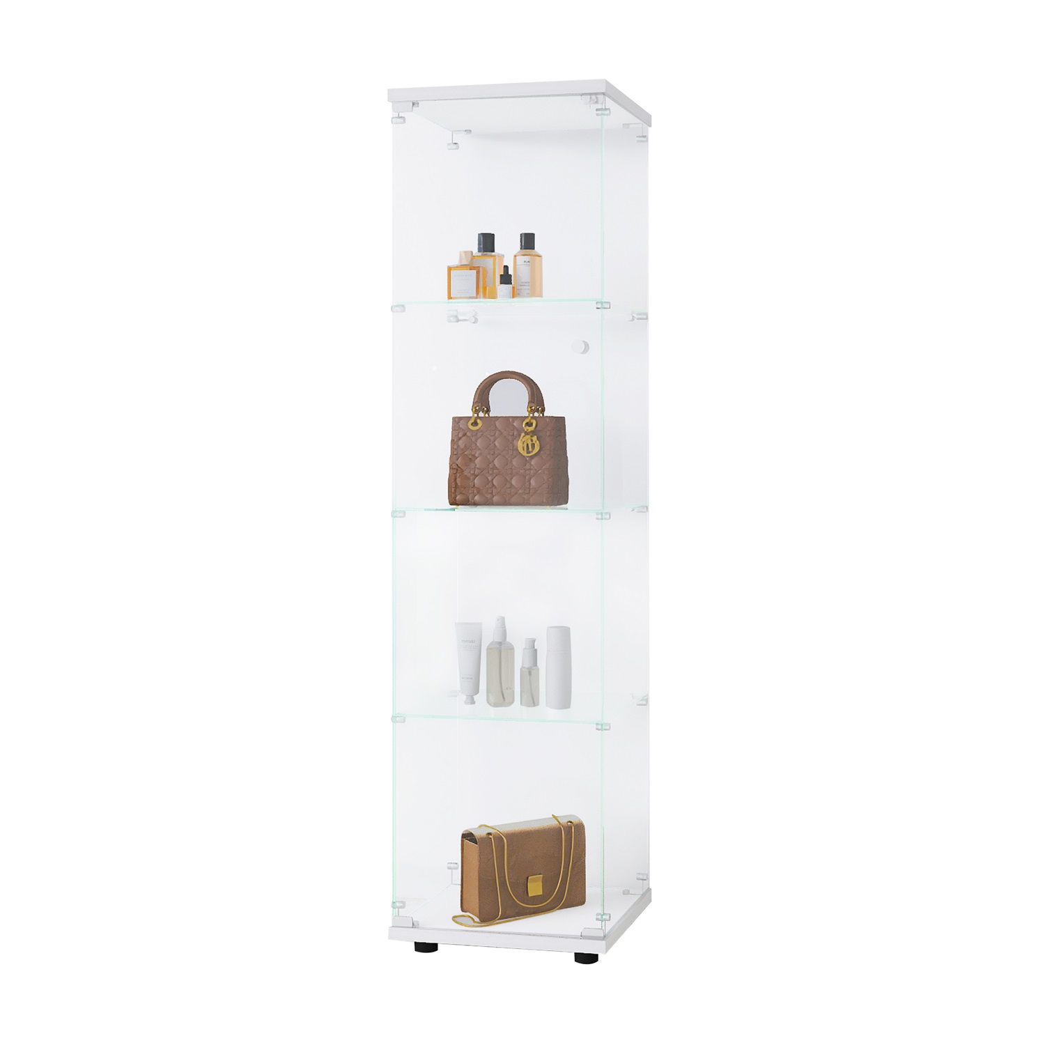 Hommoo Cabinet,Glass Display Cabinet 4 Shelves with Door, Floor Standing Curio Bookshelf for Living Room,White