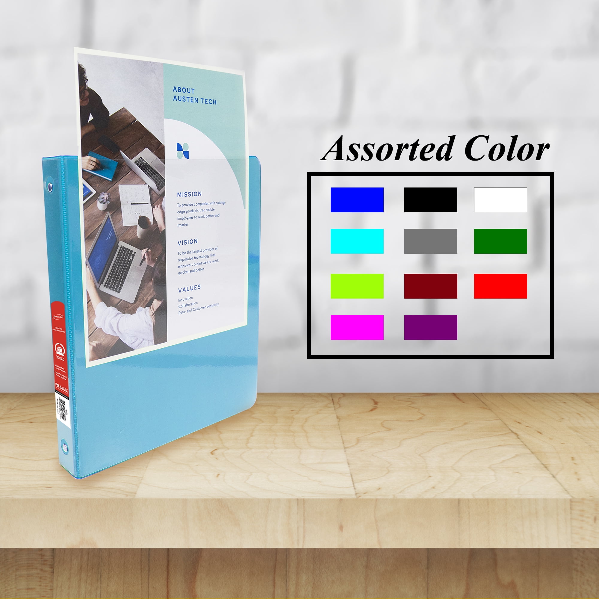 BAZIC 3 Ring Binder 1/2" Economy View Binders Cyan, Hold 100 Sheets, 4-Count