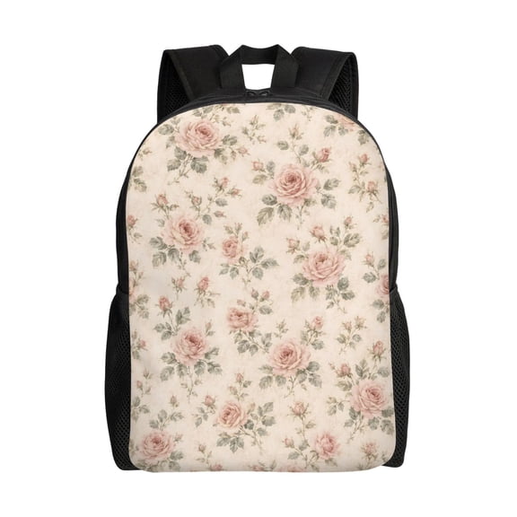 Vintage Pink Rose Backpack Full Front Print Travel Laptop Bag for Men and Women