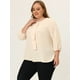 thumbnail image 2 of Women's Plus Size Work Round Neck Ruffle Chiffon Blouse Top Beige 3X, 2 of 5