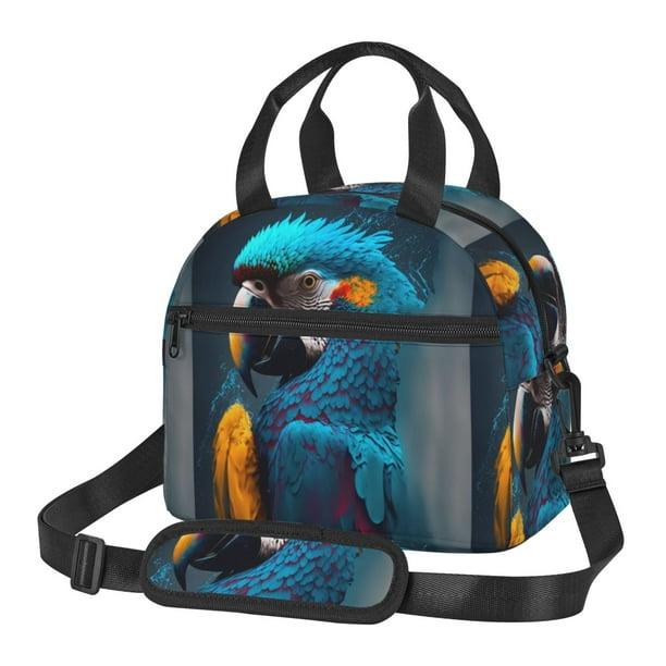 Easygdp Modern Style Blue Parrot Caja de Almuerzo para Mujeres y Hombres, Bolsa de Almuerzo Insulada, Bolsas Reutilizables Impermeables para Viajes, Trabajo y Picnics