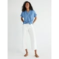 Time and Tru Women's Button Down Camp Shirt with Roll Cuff Sleeves